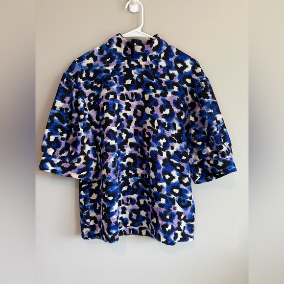 ESSENTIEL ANTWERP Blue Leopard Print Puff Sleeve Top - Picture 7 of 16